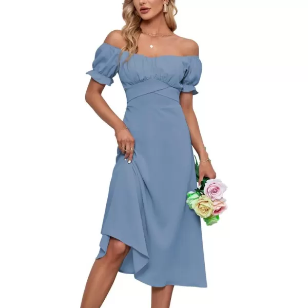 LYANER Women's Off Shoulder Wrap Ruffle Puff Short Sleeve Ruched Tie Back Dress