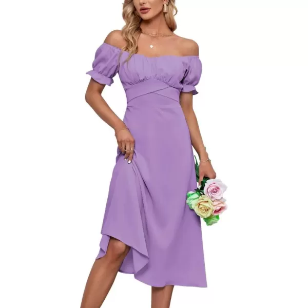 LYANER Women's Off Shoulder Wrap Ruffle Puff Short Sleeve Ruched Tie Back Dress