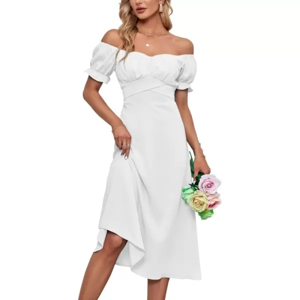 LYANER Women's Off Shoulder Wrap Ruffle Puff Short Sleeve Ruched Tie Back Dress