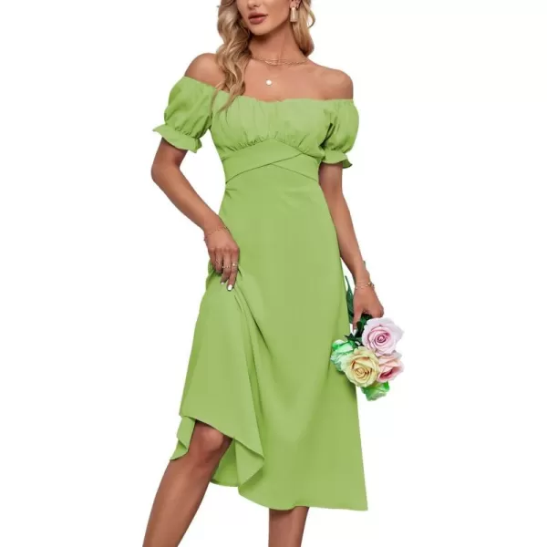 LYANER Women's Off Shoulder Wrap Ruffle Puff Short Sleeve Ruched Tie Back Dress