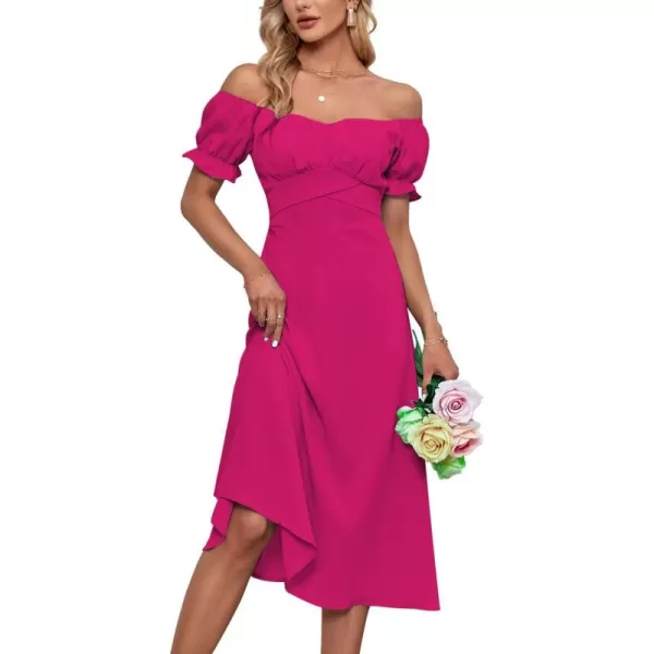LYANER Women's Off Shoulder Wrap Ruffle Puff Short Sleeve Ruched Tie Back Dress