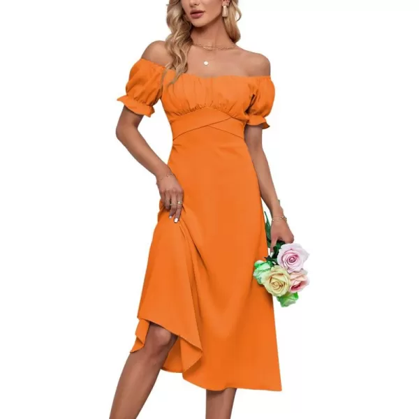 LYANER Women's Off Shoulder Wrap Ruffle Puff Short Sleeve Ruched Tie Back Dress
