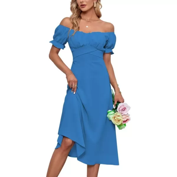 LYANER Women's Off Shoulder Wrap Ruffle Puff Short Sleeve Ruched Tie Back Dress