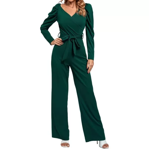LYANER Women's One Piece Outfit Long Sleeve Wrap V Neck Blazer Jumpsuit Long Romper