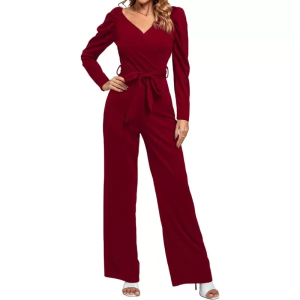 LYANER Women's One Piece Outfit Long Sleeve Wrap V Neck Blazer Jumpsuit Long Romper