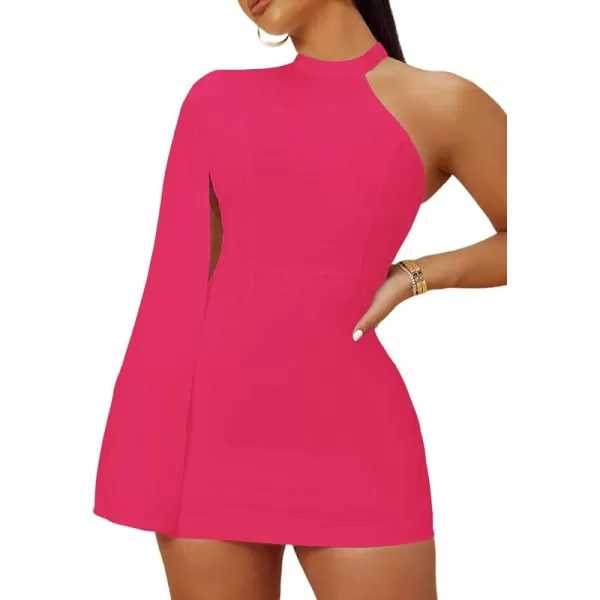 LYANER Women's One Shoulder Cloak Long Sleeve Bodycon Sexy Party Club Mini Dress