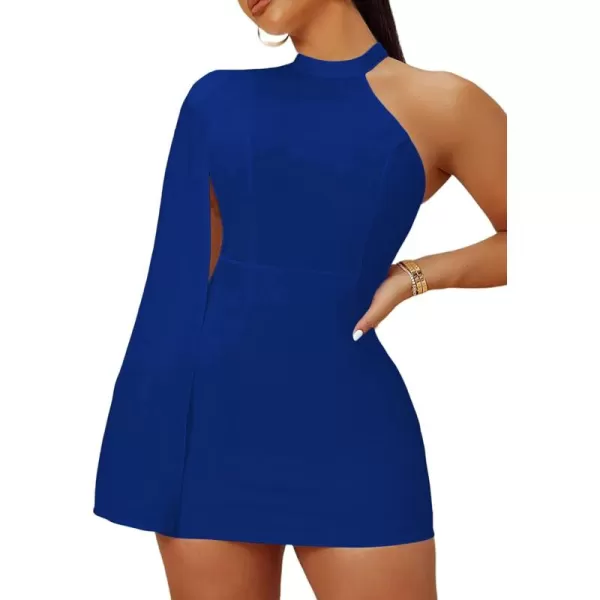 LYANER Women's One Shoulder Cloak Long Sleeve Bodycon Sexy Party Club Mini Dress