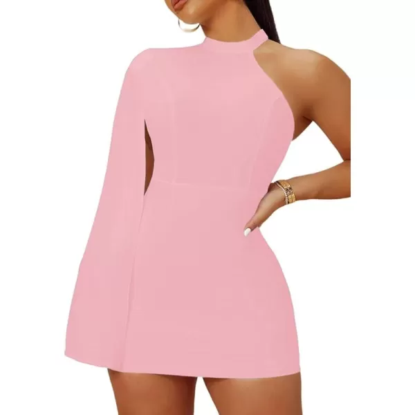 LYANER Women's One Shoulder Cloak Long Sleeve Bodycon Sexy Party Club Mini Dress