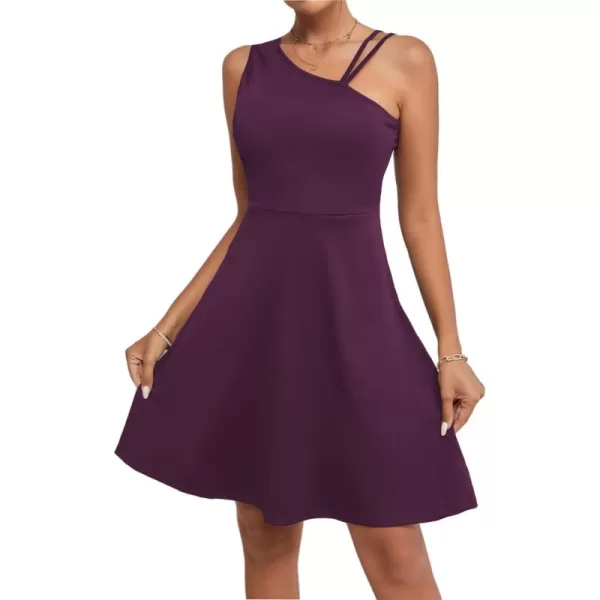 LYANER Women's One Shoulder Dress A Line Swing Flared Skater Cocktail Mini Dress