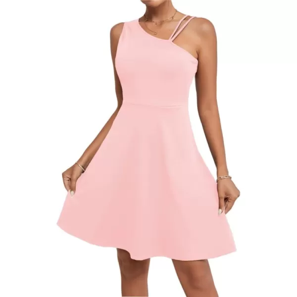 LYANER Women's One Shoulder Dress A Line Swing Flared Skater Cocktail Mini Dress