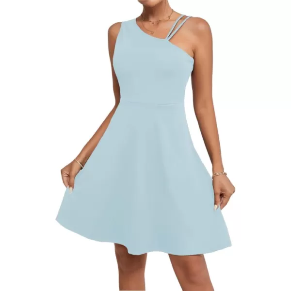 LYANER Women's One Shoulder Dress A Line Swing Flared Skater Cocktail Mini Dress