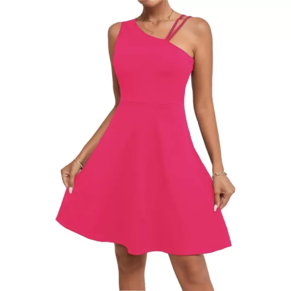 LYANER Women's One Shoulder Dress A Line Swing Flared Skater Cocktail Mini Dress