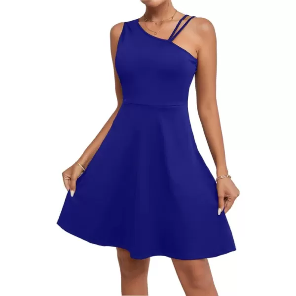 LYANER Women's One Shoulder Dress A Line Swing Flared Skater Cocktail Mini Dress