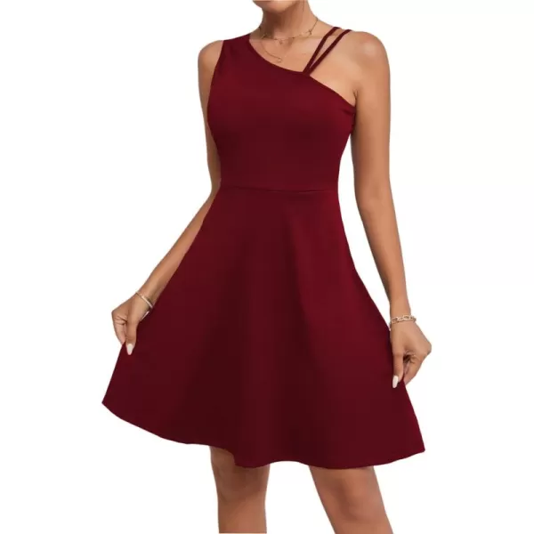 LYANER Women's One Shoulder Dress A Line Swing Flared Skater Cocktail Mini Dress