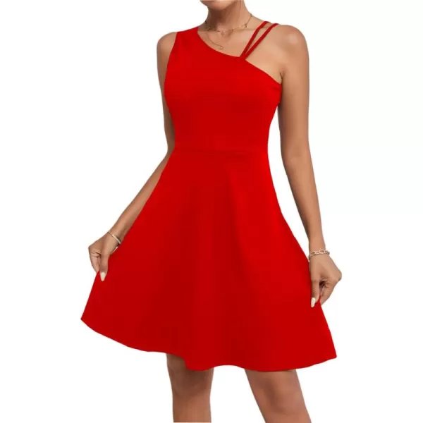 LYANER Women's One Shoulder Dress A Line Swing Flared Skater Cocktail Mini Dress