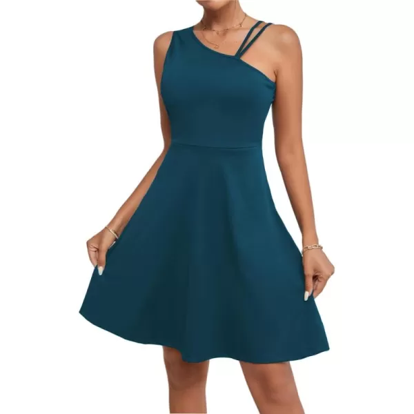 LYANER Women's One Shoulder Dress A Line Swing Flared Skater Cocktail Mini Dress