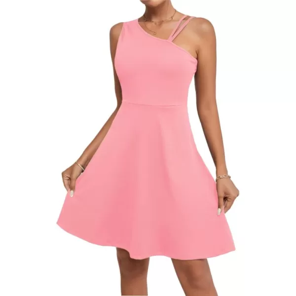 LYANER Women's One Shoulder Dress A Line Swing Flared Skater Cocktail Mini Dress