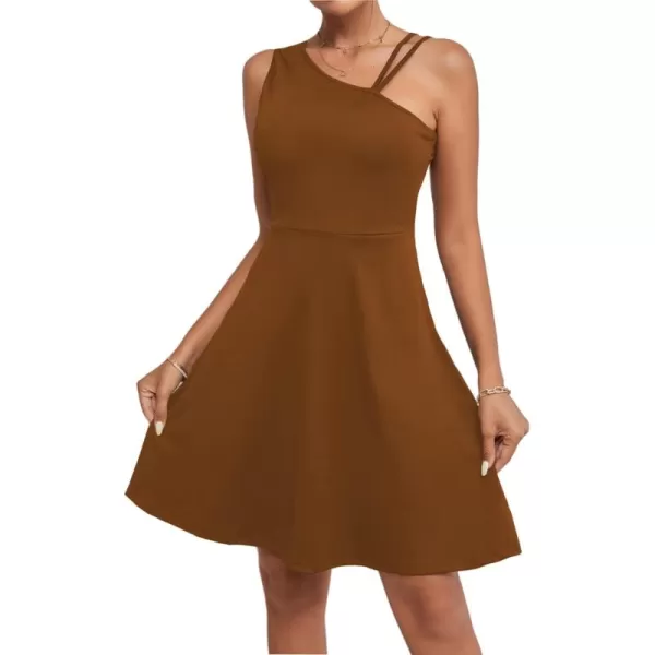 LYANER Women's One Shoulder Dress A Line Swing Flared Skater Cocktail Mini Dress