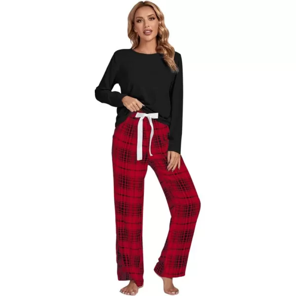 LYANER Women's Pajama Set Long Sleeve Top and Plaid Pants Loungewear Sleepwear Pjs Sets