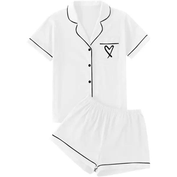 LYANER Women's Pajamas Set Heart Print Button Short Sleeve Shirt with Shorts Sleepwear PJs Set