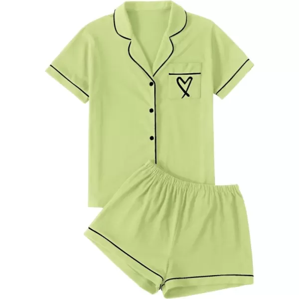 LYANER Women's Pajamas Set Heart Print Button Short Sleeve Shirt with Shorts Sleepwear PJs Set