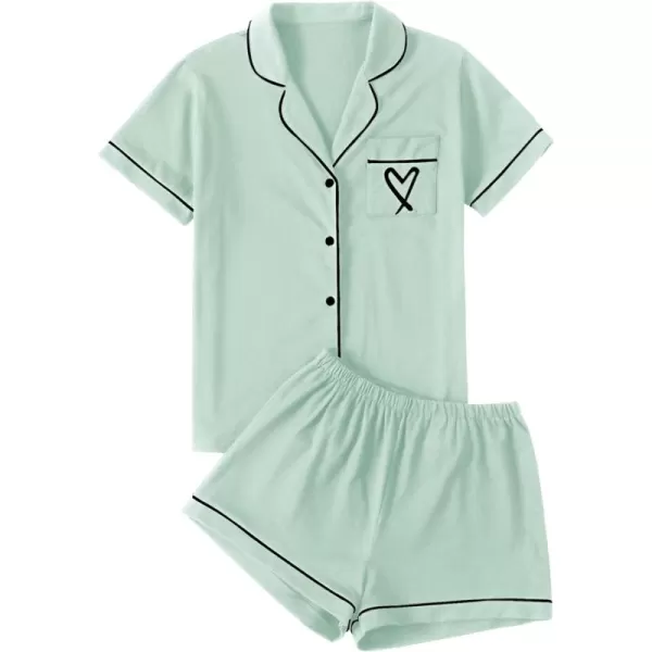 LYANER Women's Pajamas Set Heart Print Button Short Sleeve Shirt with Shorts Sleepwear PJs Set