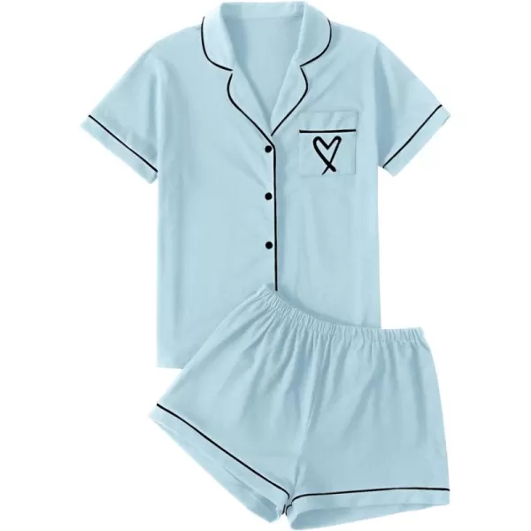 LYANER Women's Pajamas Set Heart Print Button Short Sleeve Shirt with Shorts Sleepwear PJs Set