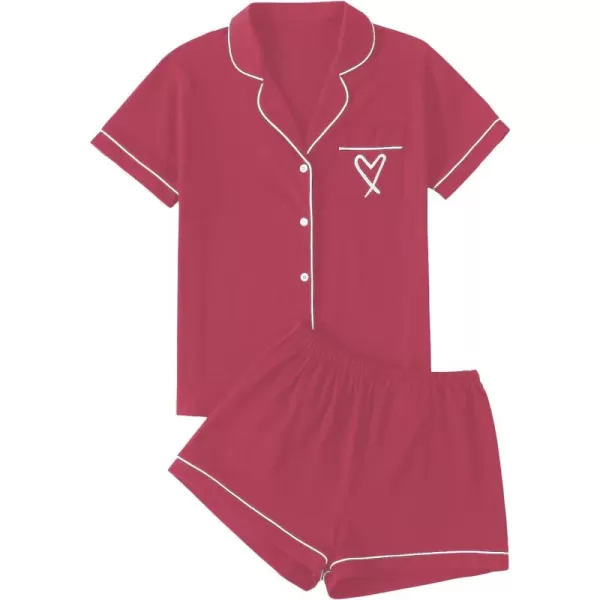LYANER Women's Pajamas Set Heart Print Button Short Sleeve Shirt with Shorts Sleepwear PJs Set
