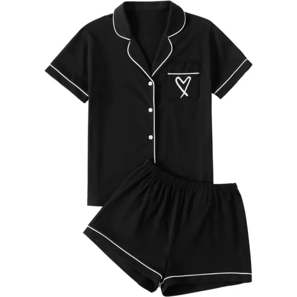 LYANER Women's Pajamas Set Heart Print Button Short Sleeve Shirt with Shorts Sleepwear PJs Set