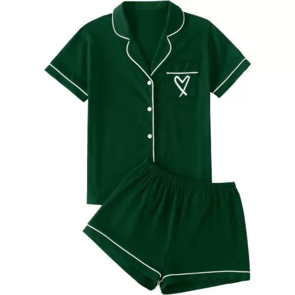 LYANER Women's Pajamas Set Heart Print Button Short Sleeve Shirt with Shorts Sleepwear PJs Set
