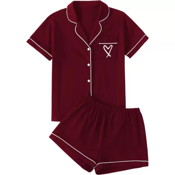 LYANER Women's Pajamas Set Heart Print Button Short Sleeve Shirt with Shorts Sleepwear PJs Set