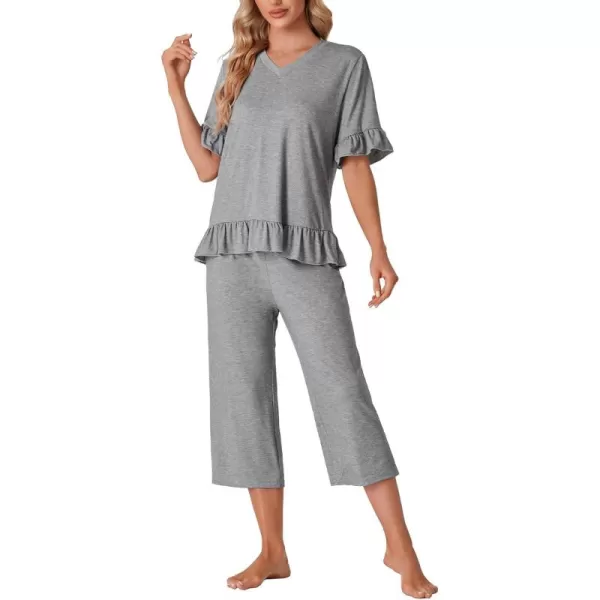LYANER Women's Pajamas Set Short Sleeve Sleepwear and Capri Pants Loungewear Soft Pjs Sets