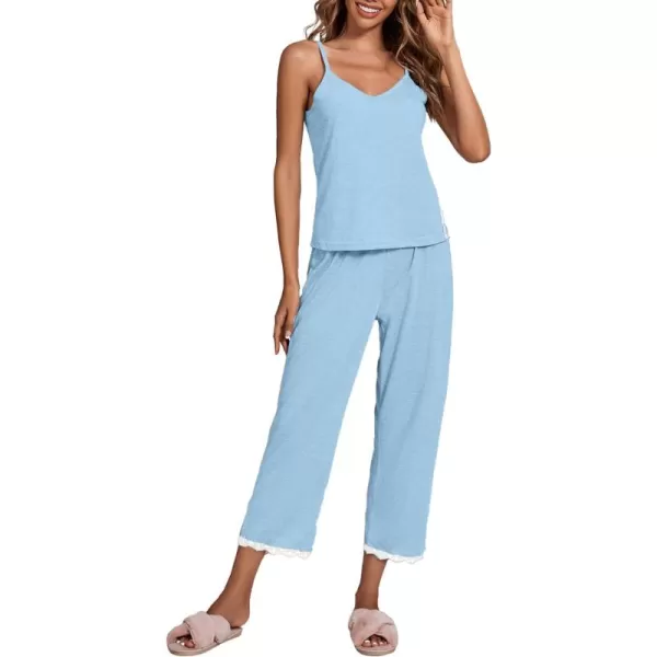 LYANER Women's Pajamas Set V Neck Sleeveless Cami Top with Pants PJ Set Sleepwear