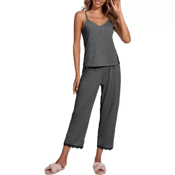 LYANER Women's Pajamas Set V Neck Sleeveless Cami Top with Pants PJ Set Sleepwear