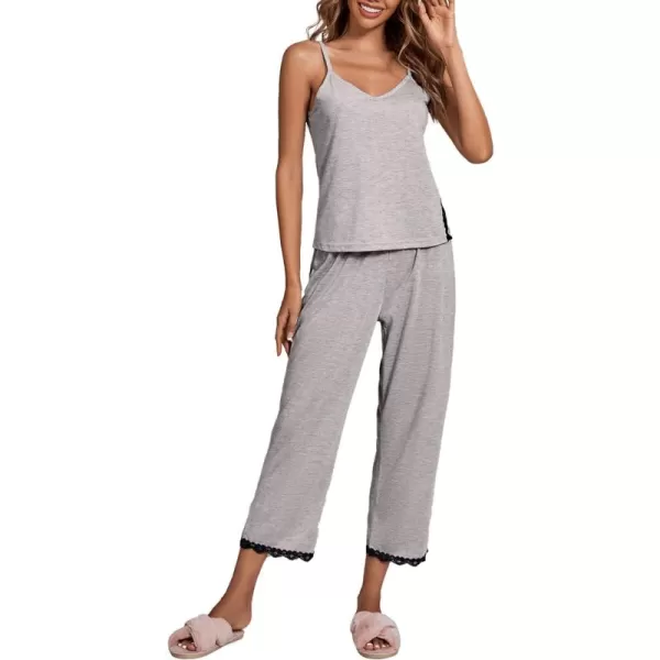 LYANER Women's Pajamas Set V Neck Sleeveless Cami Top with Pants PJ Set Sleepwear