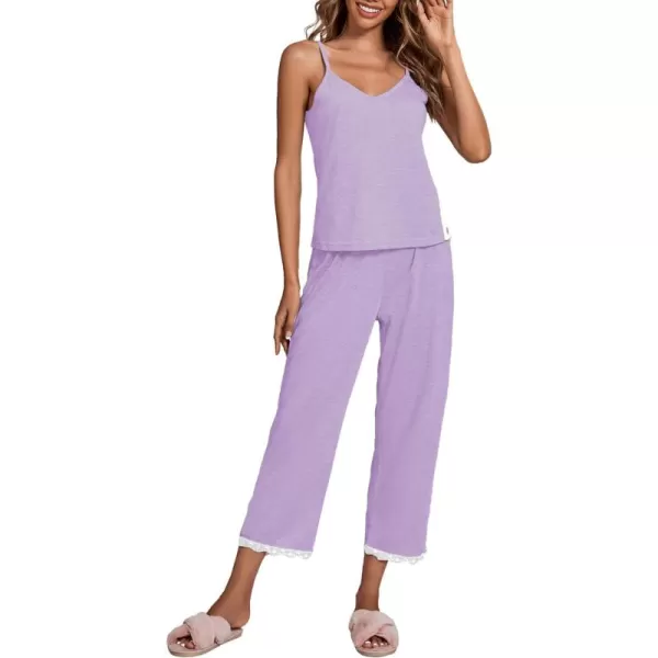 LYANER Women's Pajamas Set V Neck Sleeveless Cami Top with Pants PJ Set Sleepwear