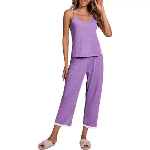 LYANER Women's Pajamas Set V Neck Sleeveless Cami Top with Pants PJ Set Sleepwear
