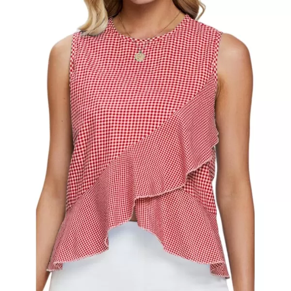 LYANER Women's Peplum Wrap Tops Plaid Gingham Ruffle Sleeveless Tie Back Shirts Blouse