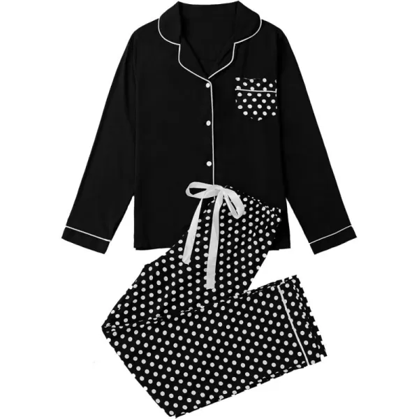 LYANER Women's Polka Dots Collar V Neck Long Sleeve Shirt Long Pants Pajamas Lounge Sets
