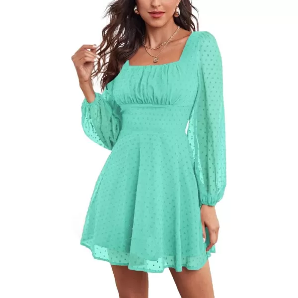 LYANER Women's Polka Dots Square Neck A line Long Sleeve Swiss Dots Mini Dress