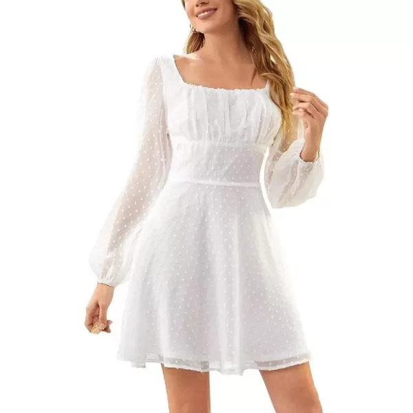 LYANER Women's Polka Dots Square Neck A line Long Sleeve Swiss Dots Mini Dress