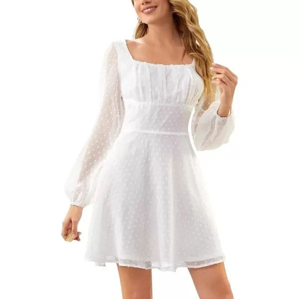 LYANER Women's Polka Dots Square Neck A line Long Sleeve Swiss Dots Mini Dress