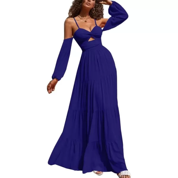 LYANER Women's Puff Long Sleeve Strappy Cut Out Front Flowy Swing Cami Maxi Dress