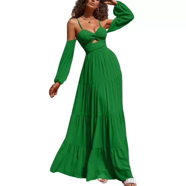 LYANER Women's Puff Long Sleeve Strappy Cut Out Front Flowy Swing Cami Maxi Dress