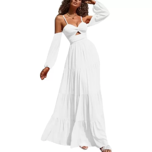 LYANER Women's Puff Long Sleeve Strappy Cut Out Front Flowy Swing Cami Maxi Dress