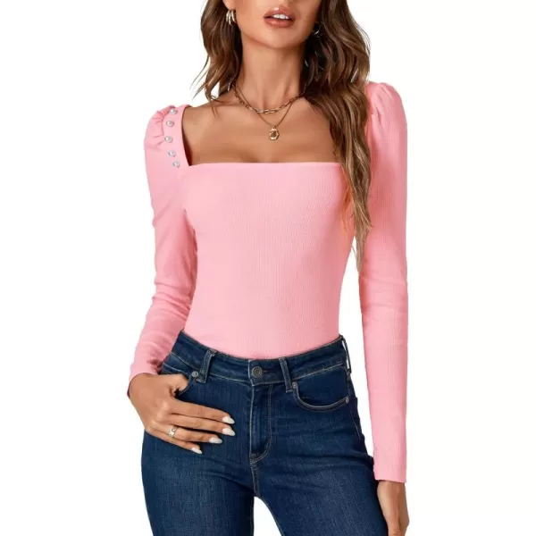 LYANER Women's Rib Knit Square Neck Long Sleeve Elegant Slim Basic Sweater Top Blouse