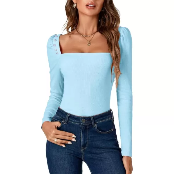 LYANER Women's Rib Knit Square Neck Long Sleeve Elegant Slim Basic Sweater Top Blouse