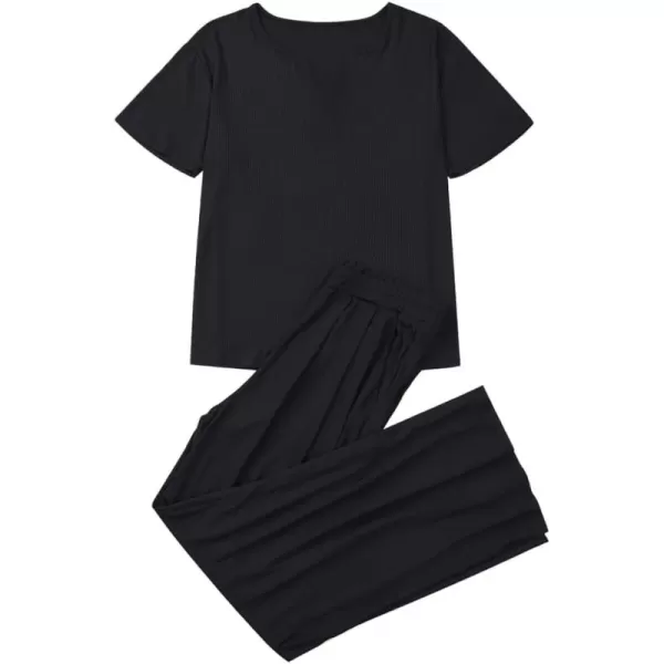 LYANER Women's Rib Knit V Neck Pants Pajams Sets Pjs Lounge
