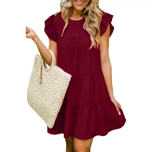 LYANER Women's Ruffle Cap Sleeve Crew Neck Tiered Babydoll Flowy Mini Dress