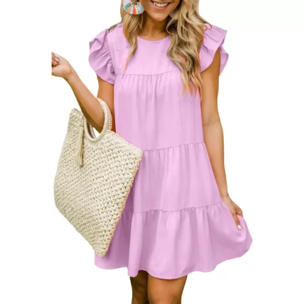 LYANER Women's Ruffle Cap Sleeve Crew Neck Tiered Babydoll Flowy Mini Dress